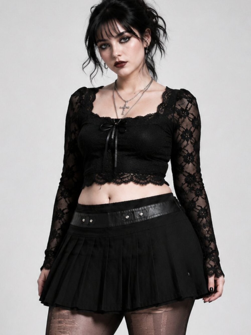 Royal Bones Black Pleated Mini Skirt Studded Waist Goth Y2K Alt